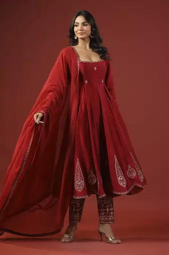 Rustic red anarkali set