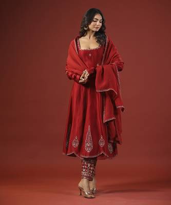 Rustic red anarkali set 4
