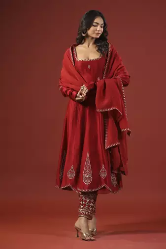 Rustic red anarkali set