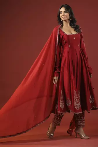 Rustic red anarkali set