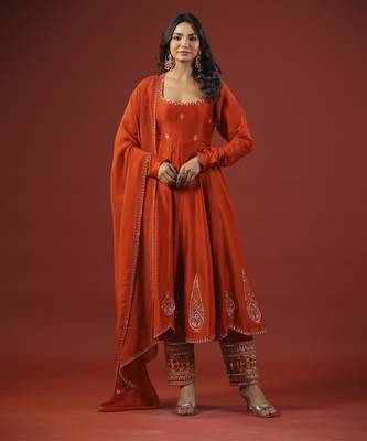 Rustic orange anarkali set 1