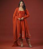 Rustic orange anarkali set