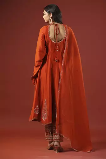 Rustic orange anarkali set
