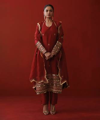 Rustic red halter neck kurta set 1
