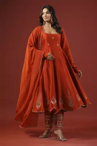 Rustic orange anarkali set