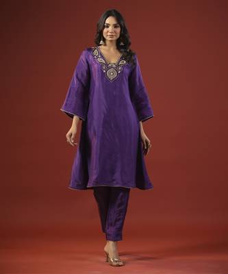 Purple a-line kurta set 1