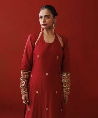 Rustic red halter neck kurta set 2