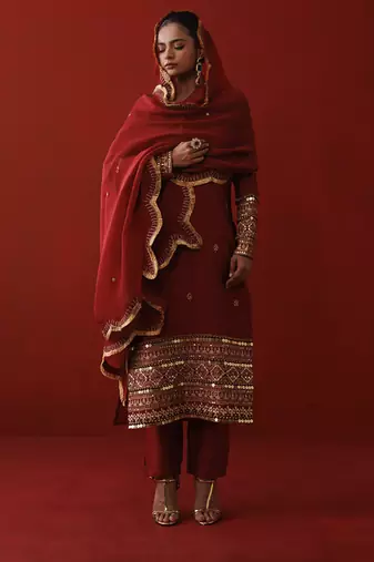 Rustic red halter neck kurta set