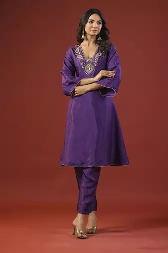 Purple a-line kurta set