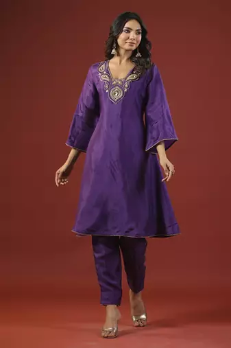 Purple a-line kurta set