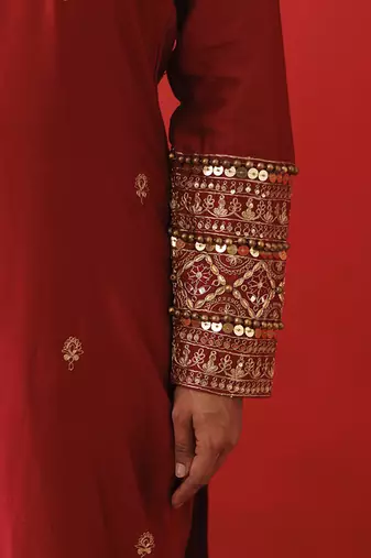 Rustic red halter neck kurta set
