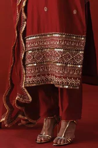 Rustic red halter neck kurta set