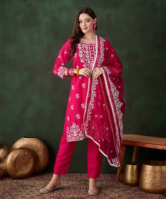 Kurti heavy roman silk fabric with chicken kari style embroidery work 1