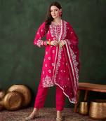 Kurti heavy roman silk fabric with chicken kari style embroidery work