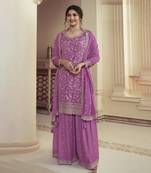 Purple embroidered chinon semi palazzo salwar suit
