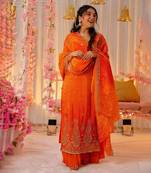 Orange Chinon Embroidered Salwar Set