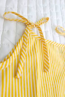 Yellow stripes cotton printed baby girl shoulder knot dress 2