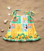 Multicolor zoo crew cotton printed baby girl shoulder knot jabla dress