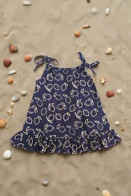 Purple cotton printed baby girl shoulder knot lemon jabla dress 1
