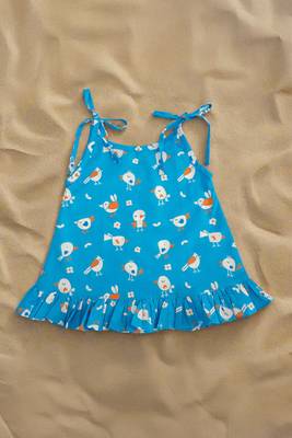 blue birdie cotton printed baby girl shoulder knot jabla dress 1
