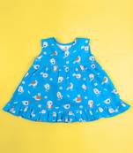 blue birdie cotton printed girls wrap dress