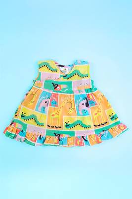 Multicolor zoo crew cotton printed newborn baby girl wrap dress 1