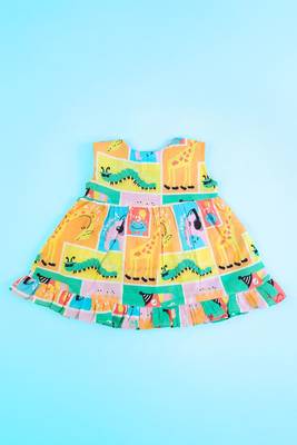 Multicolor zoo crew cotton printed newborn baby girl wrap dress 2