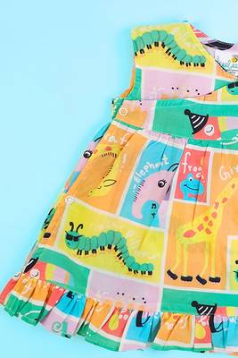 Multicolor zoo crew cotton printed newborn baby girl wrap dress 3