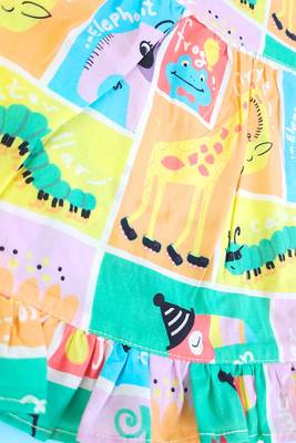 Multicolor zoo crew cotton printed newborn baby girl wrap dress 4