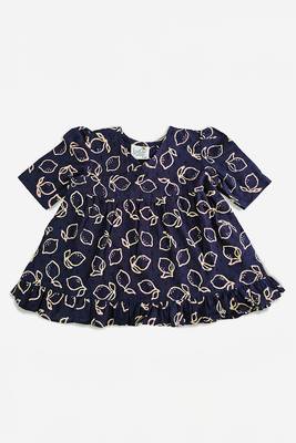 navy blue cotton printed lemons girls jabla dress with 1