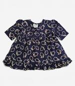 navy blue cotton printed lemons girls jabla dress with