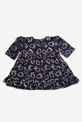 navy blue cotton printed lemons girls jabla dress with 2