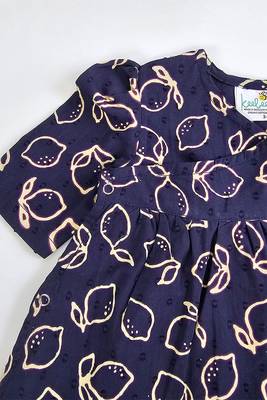 navy blue cotton printed lemons girls jabla dress with 3