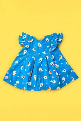 blue birdie cotton printed iris baby girl dress 1