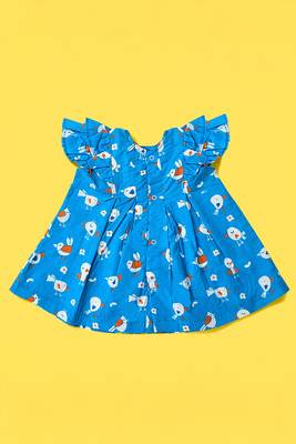 blue birdie cotton printed iris baby girl dress 2