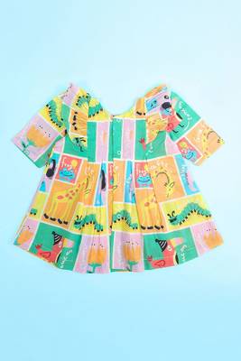 Multicolor zoo crew cotton printed girls iris dress with 2