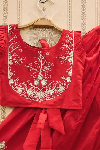 Elegant red embroidered kids' lehenga set
