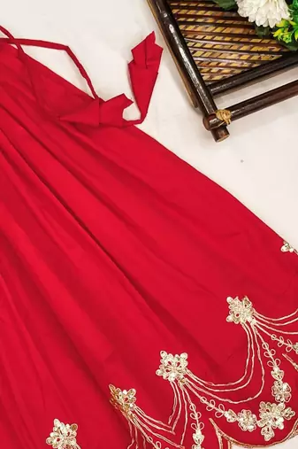 Elegant red embroidered kids' lehenga set