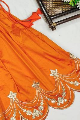 Elegant orange embroidered kids' lehenga set 3