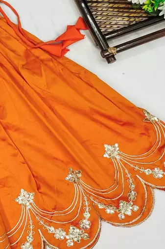 Elegant orange embroidered kids' lehenga set