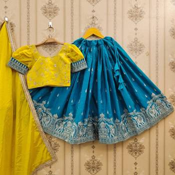 Royal lehenga set in rama blue & yellow 1
