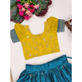 Royal lehenga set in rama blue & yellow 2