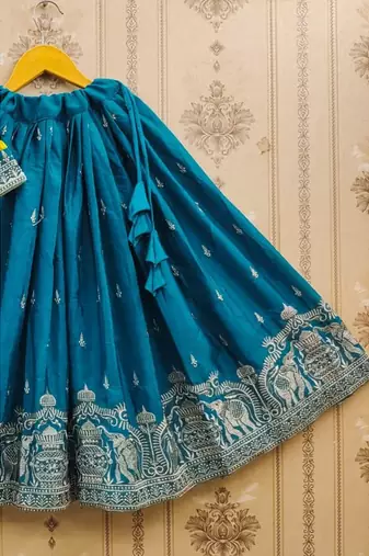 Royal lehenga set in rama blue & yellow