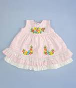 Pink cotton hand embroidered baby pink peony baby girl dress
