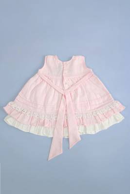 Pink cotton hand embroidered baby pink peony baby girl dress 2