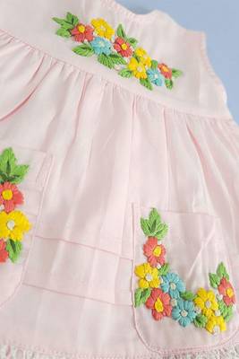 Pink cotton hand embroidered baby pink peony baby girl dress 3