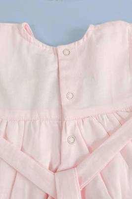 Pink cotton hand embroidered baby pink peony baby girl dress 5