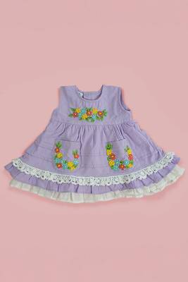 Purple cotton hand embroidered lilac peony baby girl dress 1