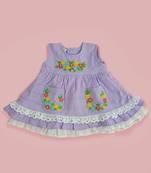 Purple cotton hand embroidered lilac peony baby girl dress