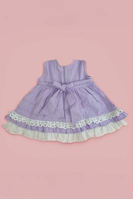 Purple cotton hand embroidered lilac peony baby girl dress 2